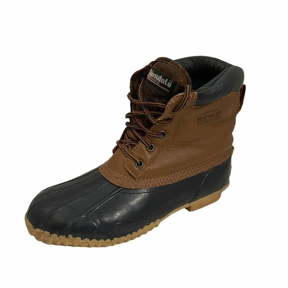 Northwest Territory Women's Brown Blue Leather Rubber Thinsulate Duck Boots Sz 9 - Picture 1 of 9